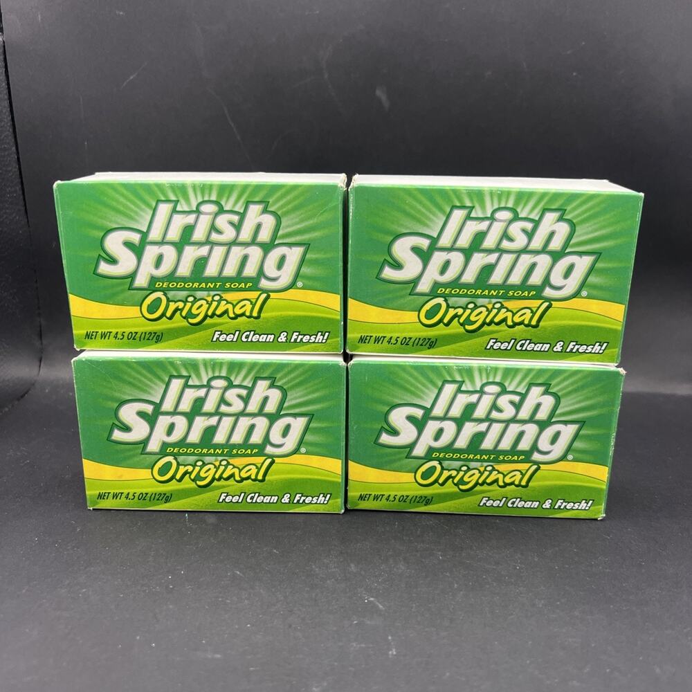 (4) Irish Spring Original Deodorant Soap Bars Vintage NO Flaxseed Oil 4.5oz